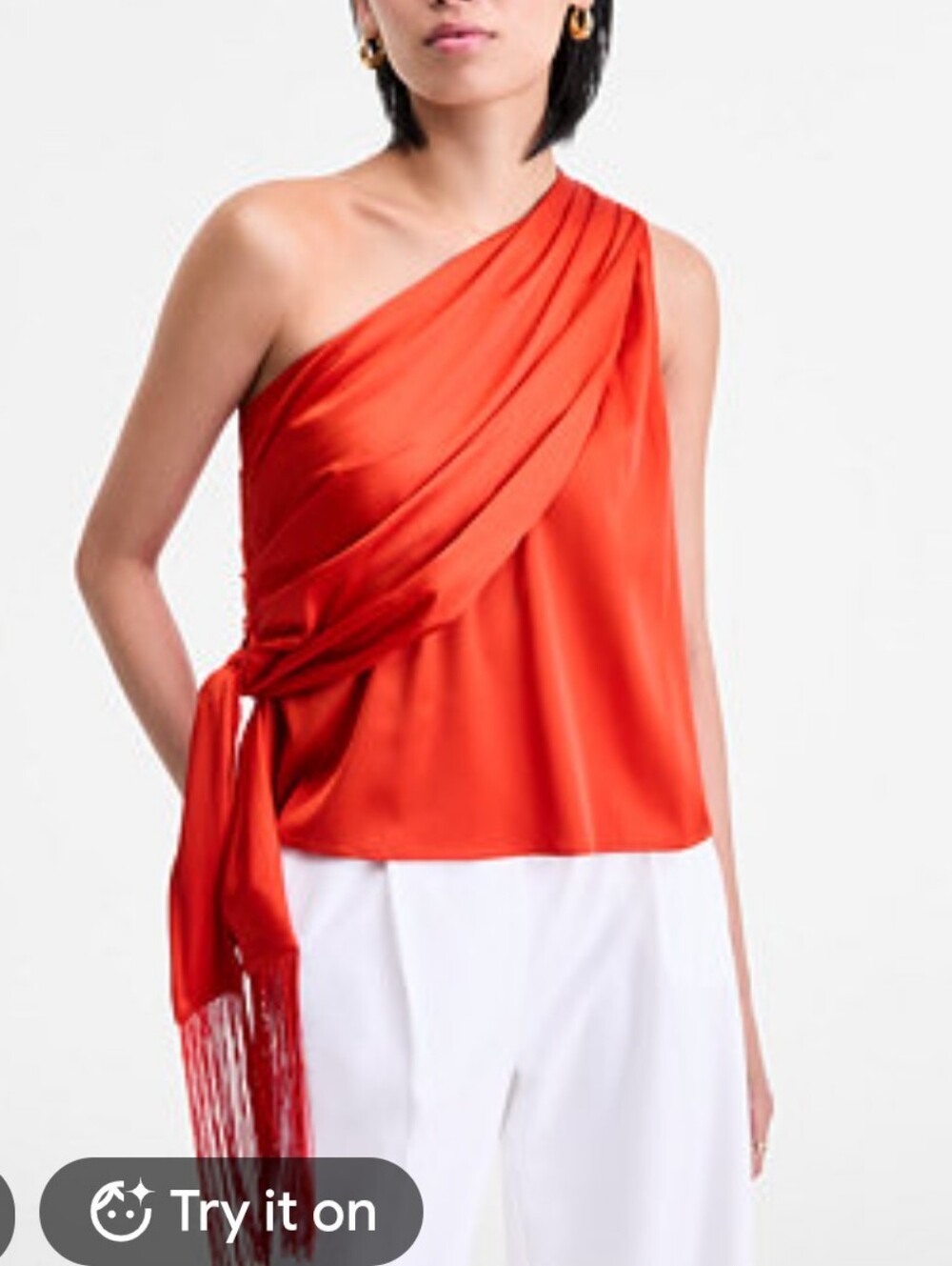 INC International Concepts One-Shoulder Orange Satin Tunic with Side Tie